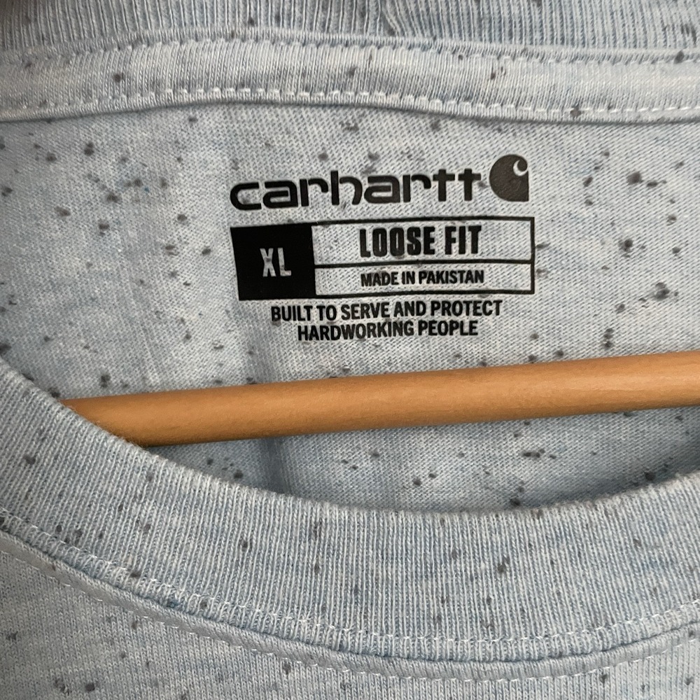 Carhartt Mens XL Light Blue Loose Fit‎ Shirt Logo Pocket Workwear Cotton Blend - Picture 2 of 11